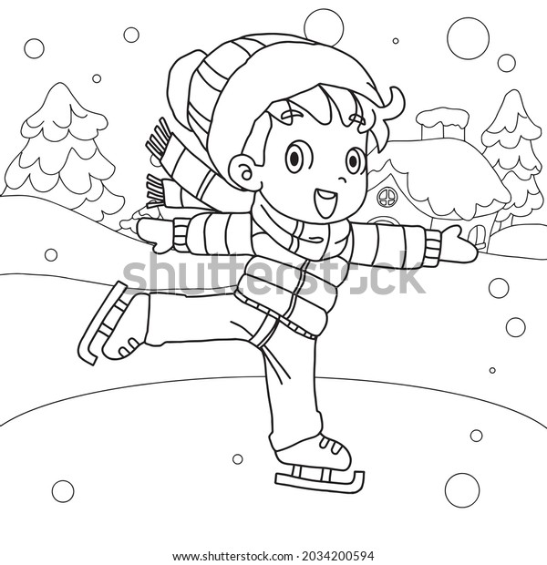 Boy Figure Ice Skating Outdoor Cartoon Stock Vector (Royalty Free ...