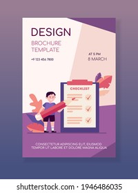 Boy filling out checklist. Child with pencil, kid, task list flat vector illustration. Planning, survey, education concept for banner, website design or landing web page