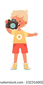 Boy Filming On Camera Vector Illustration