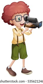 Boy filming with vdo camera illustration
