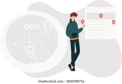 A boy find the location on phone.