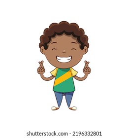 Boy fingers crossed, vector illustration