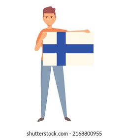 Boy with Finland flag icon cartoon vector. Cute kid. World boy