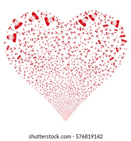 Boy fireworks with heart shape. Vector illustration style is flat red iconic symbols on a white background. Object valentine heart done from scattered symbols.