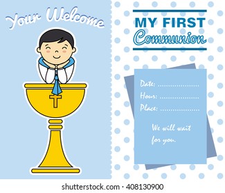 Boy First Communion Card Stock Vector (Royalty Free) 408130900 ...