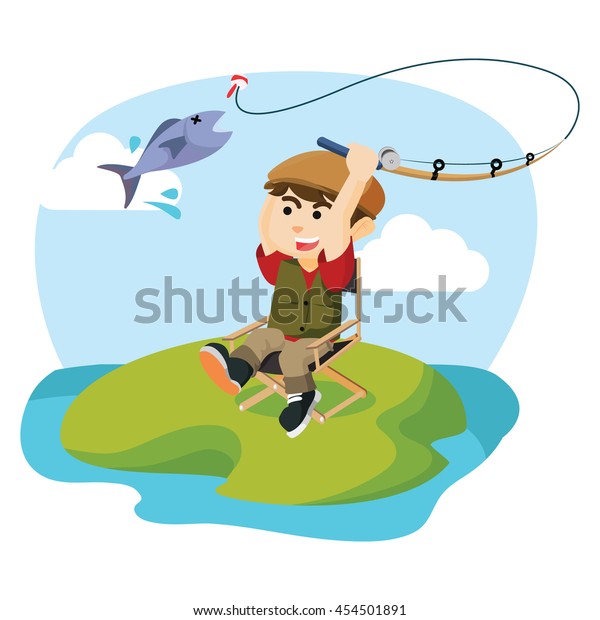 Boy Fishing Stock Vector (Royalty Free) 454501891