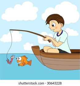 Boy Fishing In A Boat