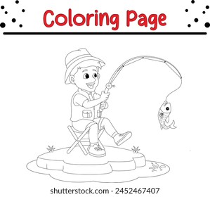 boy fishing coloring page for kids