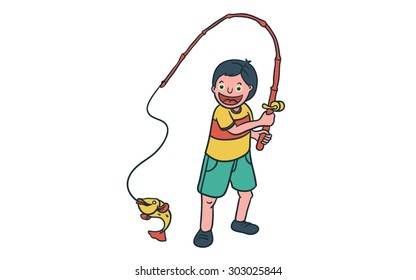 Boy fishing with fishing rod
