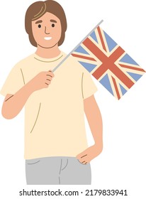A boy with a flag.