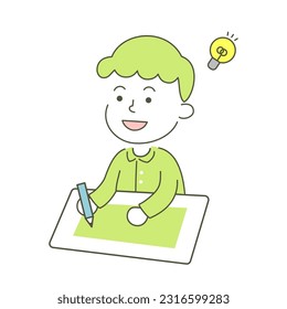 boy, flash, come to mind, idea, study, school, class, simple, simple substance, human, child, kid, illustration, vector