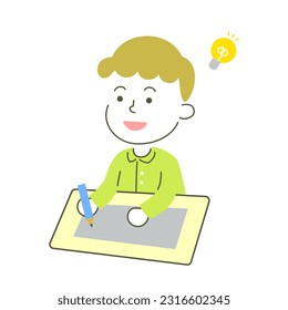 boy, flash, come to mind, idea, study, school, class, simple, simple substance, human, child, kid, illustration, vector