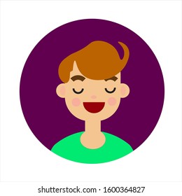 Boy flat design character fair skin and blonde hair with purple circle background, vector illustration eps 10