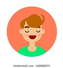 Boy flat design character fair skin blonde brown hair green shirt with orange circle background, vector illustration eps 10