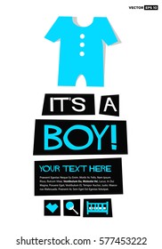 It's a Boy! (Flat Style Vector Illustration Poster Design) with Text Box Template