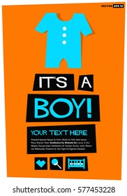 It's a Boy! (Flat Style Vector Illustration Poster Design) with Text Box Template