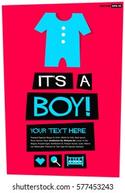It's a Boy! (Flat Style Vector Illustration Poster Design) with Text Box Template
