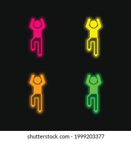 Boy Flex Arms und ein Leg vier farbige leuchtende Neon-Vektorsymbol