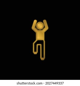 Boy Flexing Arms And One Leg gold plated metalic icon or logo vector