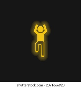 Brazos de flexión y un icono de neón amarillo brillante de una pierna