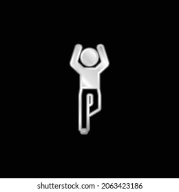 Boy Flexining Leg And With Arms Up silver plated metallic icon
