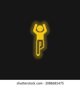 Boy Flexining Leg And With Arms Up yellow glowing neon icon