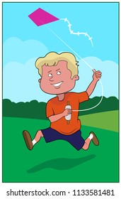 A boy flies a kite through an open field.