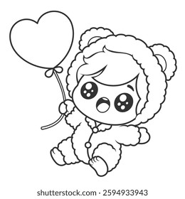 Boy floating with balloon in hand, for coloring