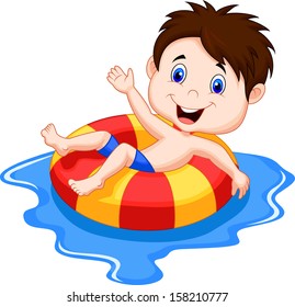 Boy Floating On An Inflatable Circle In The Pool