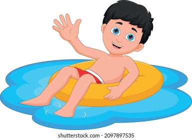 boy floating on inflatable circle pool