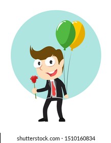 the boy with flower and balloon