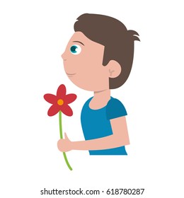 boy with flower bouquet present