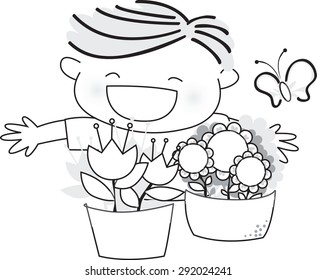 boy with flower and butterfly
