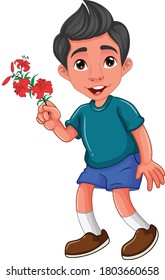 Boy with flower cartoon vector art and illustration
