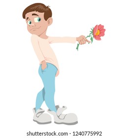Boy with a flower on a white background, vector illustration
