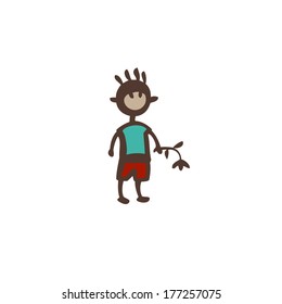 Boy with flower.Isolated on white background.Vector.