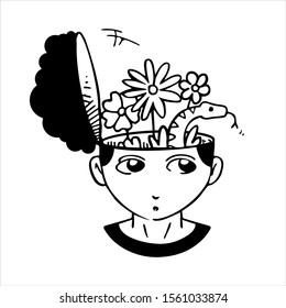 boy with flowers and a snake