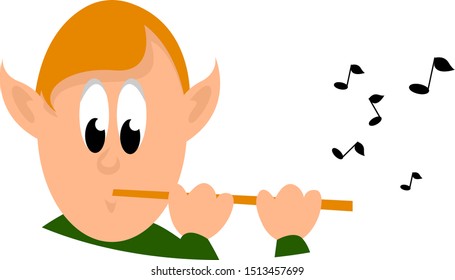 Boy with flute, illustration, vector on white background.