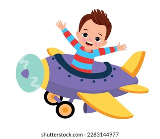 boy flying with airplane in the sky