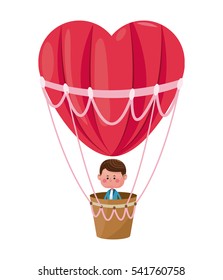 boy flying heart airballoon valentine day