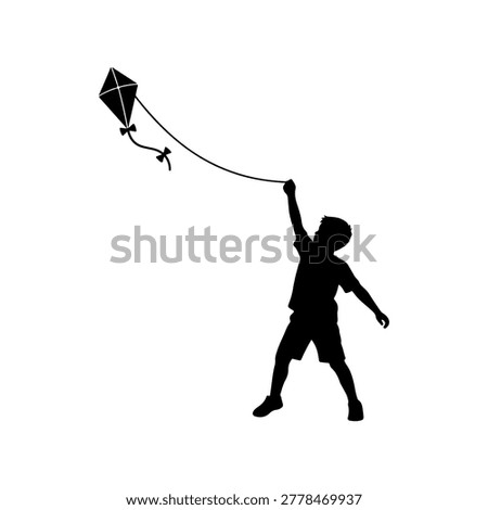 Boy Flying Kite Silhouette Vector