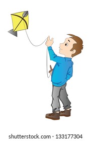 Boy Flying a Kite, vector illustration