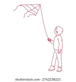 Boy Flying Kite In The Wind Outdoor 