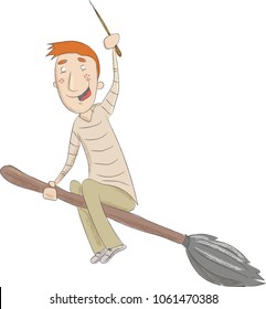 boy flying on the broom