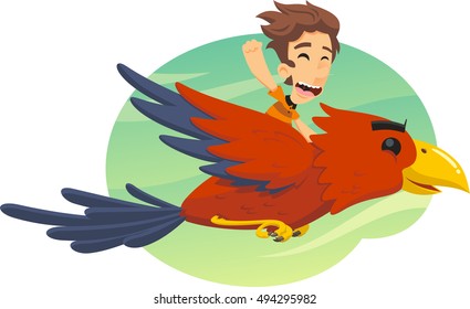 boy flying on giant bird