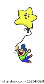 Boy flying to the sky