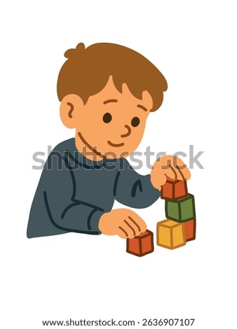  boy focused on construction play,  developing thinking in a child