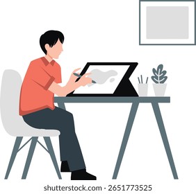 O menino é focado, usando marcadores coloridos para desenhar desenhos intrincados em um grande gráfico. Concentração evidente, ele preenche o mapa com criatividade, precisão e alegria.