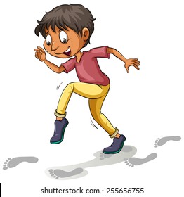 A boy following the footprints on a white background