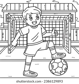 Boy with a Foot on Soccer Ball Coloring Page 